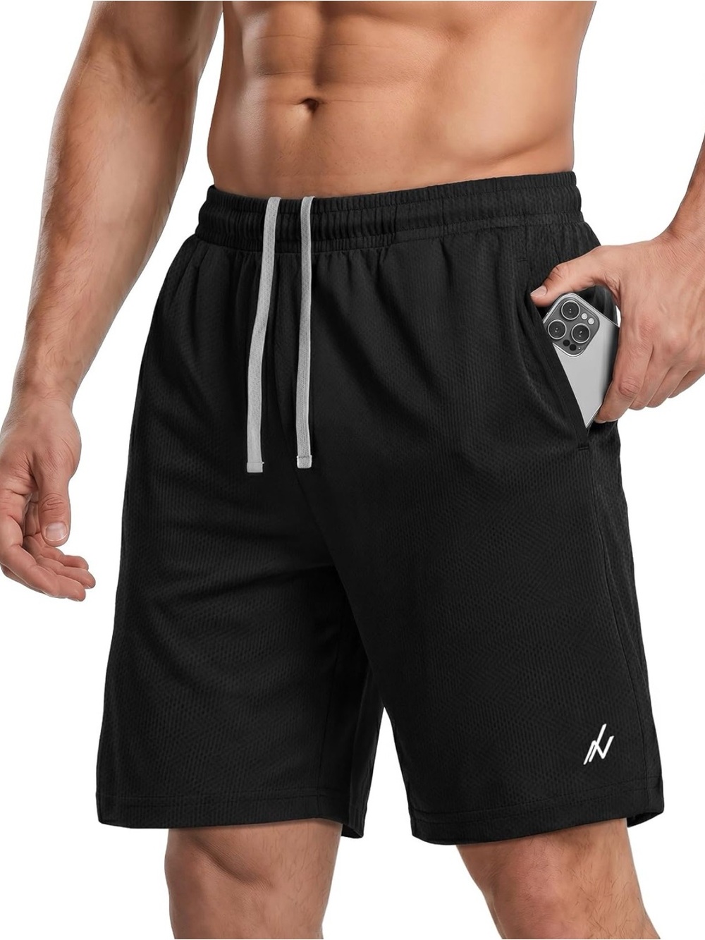 Lightweight Activewear Knit Workout Shorts with Pockets 8 Inch Inseam Elastic